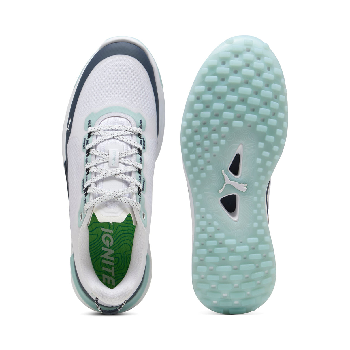 Puma Ignite Elevate X Golf Shoes- Puma White / Deep Navy / Modern Mint