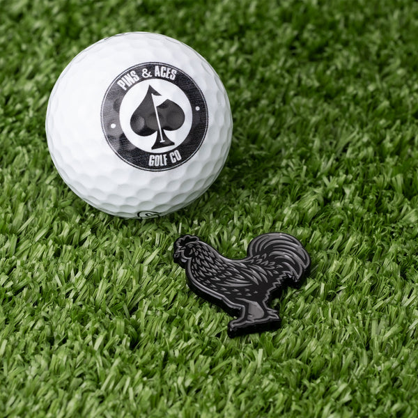 Pins and Aces Ball Mark-Black Rooster