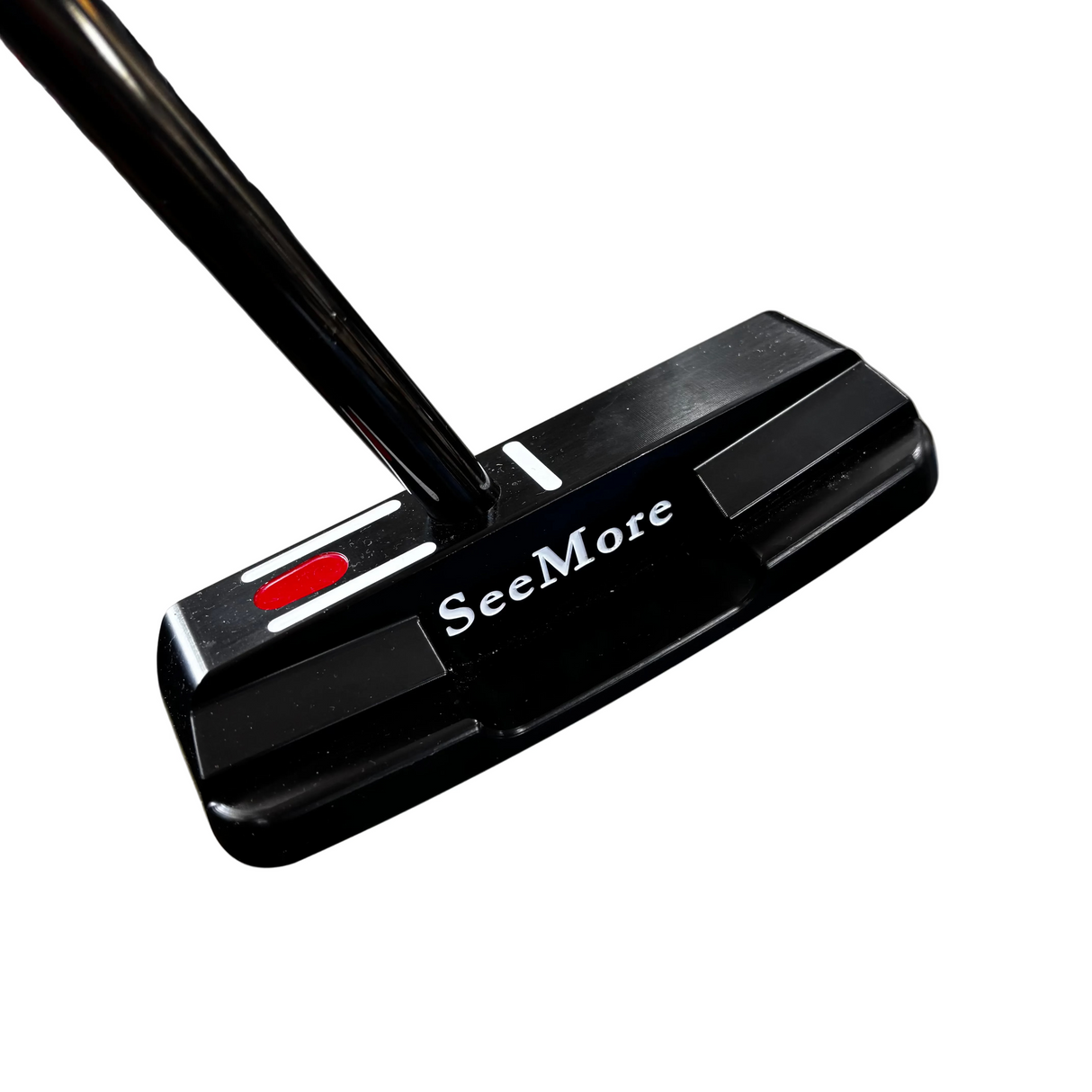 Black golf putter with 'SeeMore' branding on a blurred background
