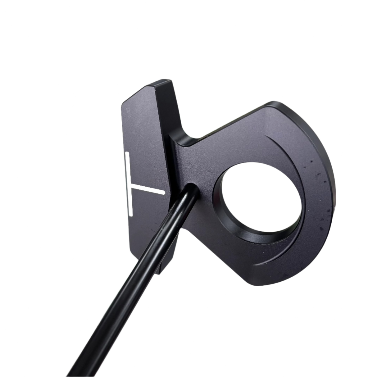 Close-up of a golf putter with a transparent background