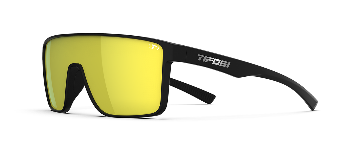 Tifosi Sanctum Sunglasses-Matte Black Frame - Smoke Tint with Yellow Mirror