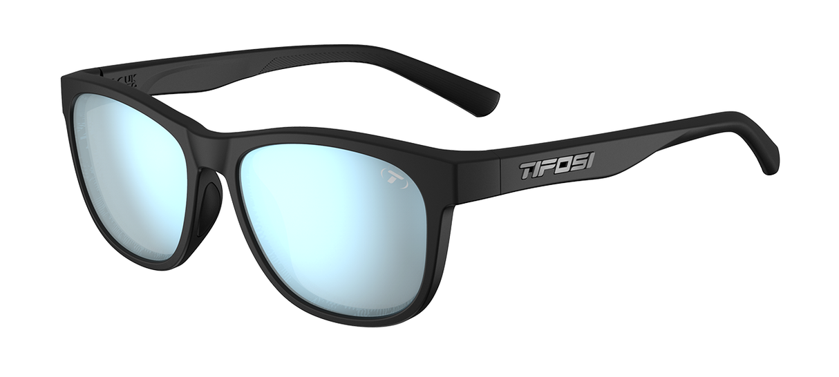 Tifosi Swank Sunglasses-Satin Black Frame - Smoke Tint with Bright Blue Mirror