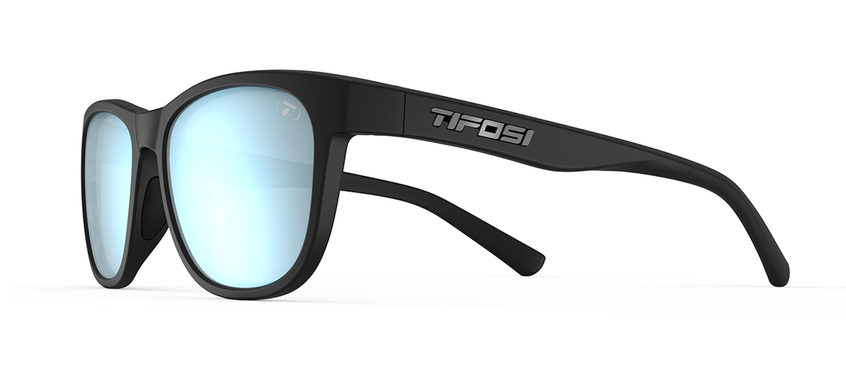 Tifosi Swank Sunglasses-Satin Black Frame - Smoke Tint with Bright Blue Mirror