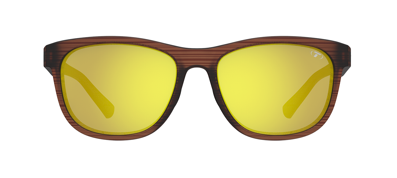 Tifosi Swank Sunglasses-Woodgrain Frame - Smoke Tint with Yellow Mirror