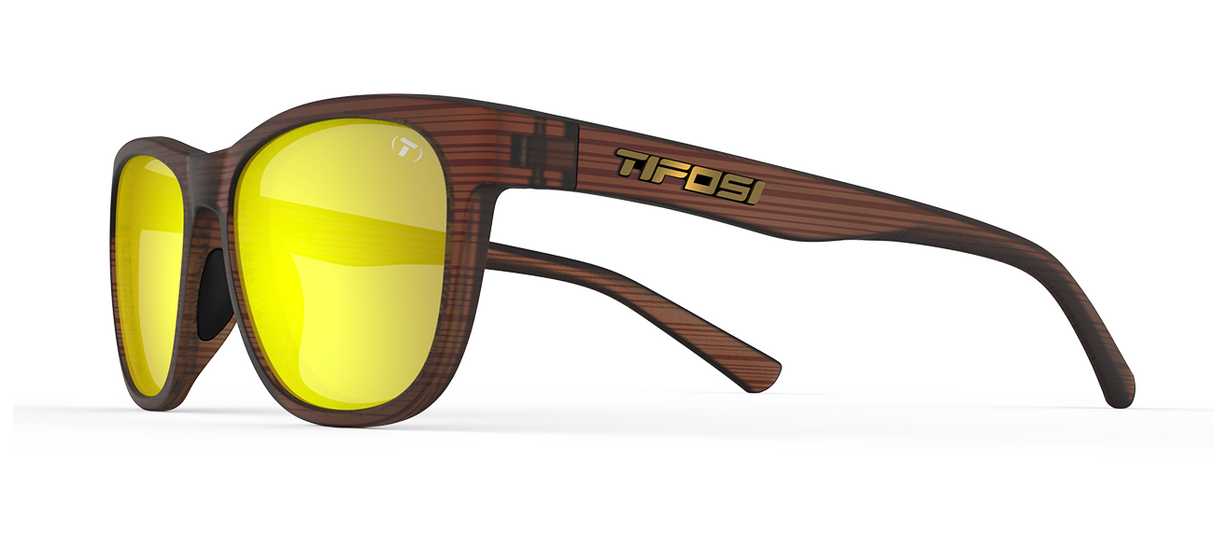Tifosi Swank Sunglasses-Woodgrain Frame - Smoke Tint with Yellow Mirror