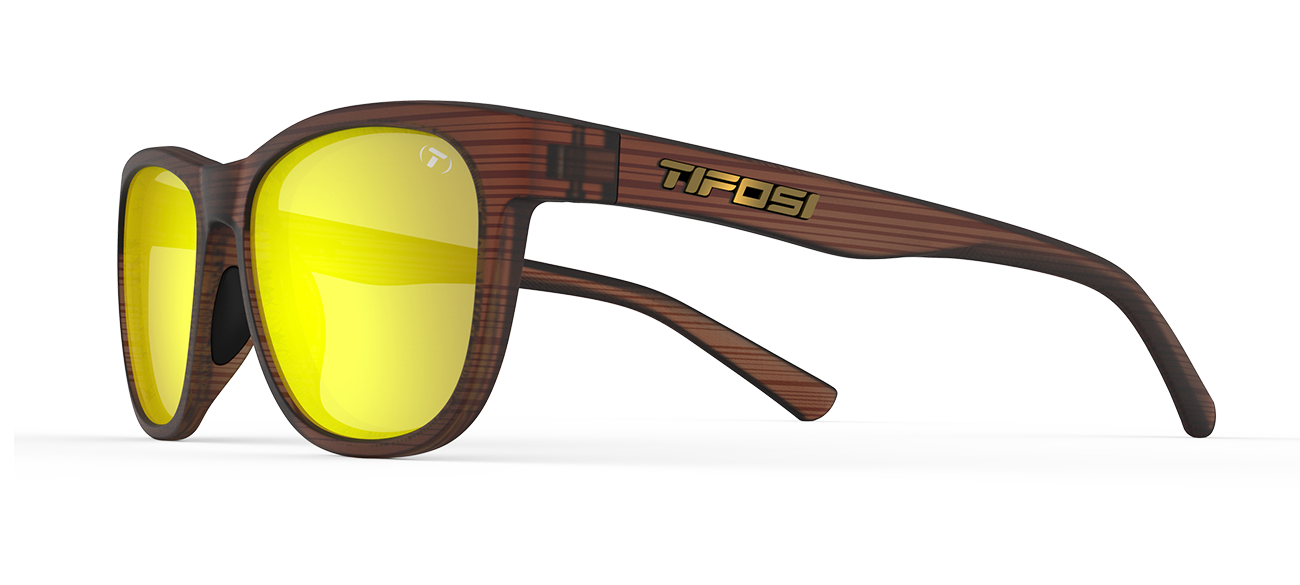 Tifosi Swank Sunglasses-Woodgrain Frame - Smoke Tint with Yellow Mirror