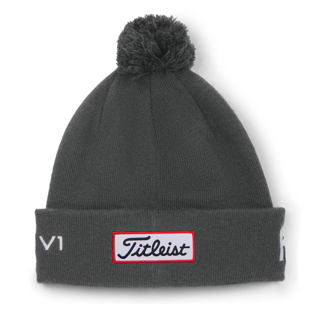 Titleist Tour Pom Pom Knit Beanie-Charcoal/White