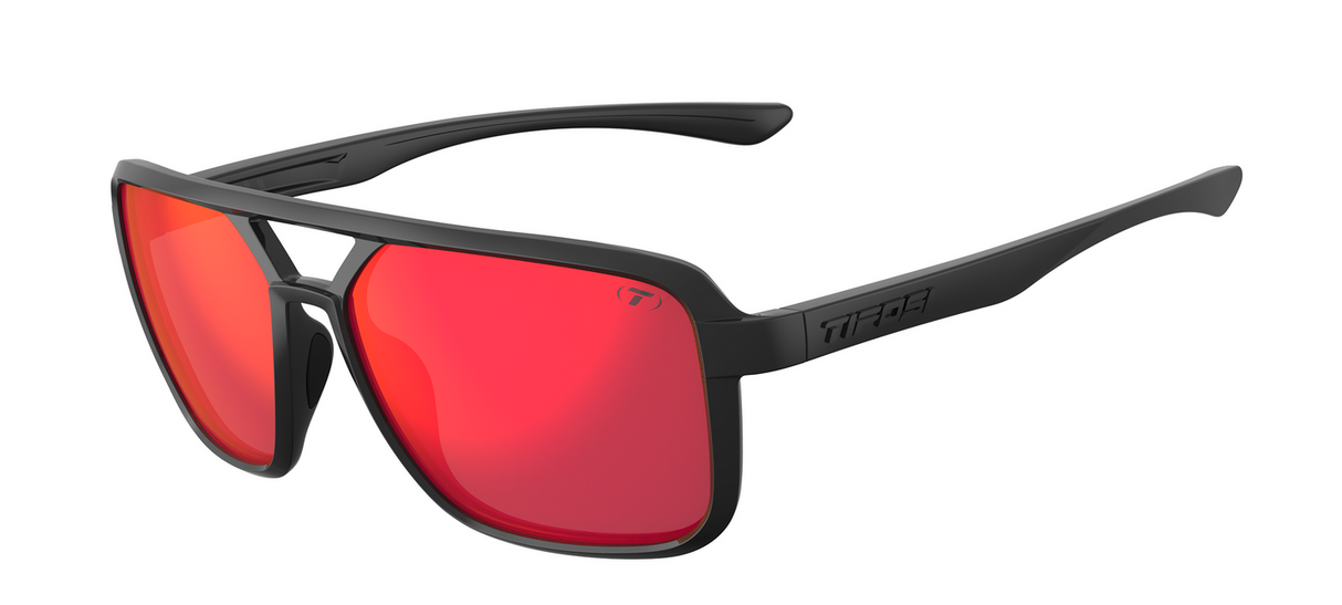 Tifosi Salto Sunglasses-Blackout Frame - Smoke Tint with Red Mirror