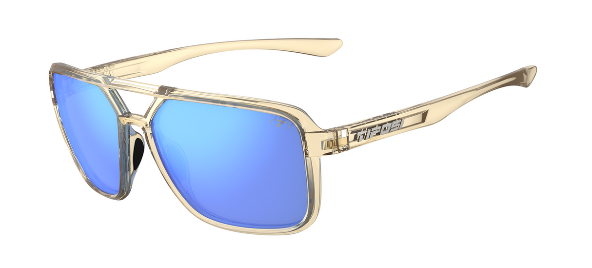 Tifosi Salto Sunglasses-Golden Ray Frame - Smoke Tint with Sky Blue Mirror