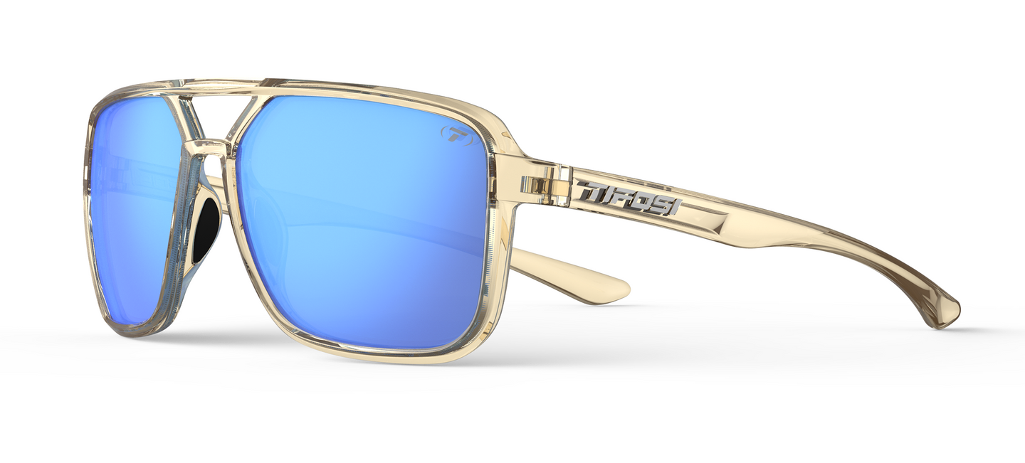 Tifosi Salto Sunglasses-Golden Ray Frame - Smoke Tint with Sky Blue Mirror
