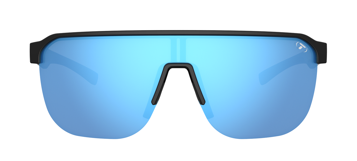 Tifosi Sanctum FC Sunglasses-Gloss Black Frame - Smoke Tint with Bright Blue Mirror