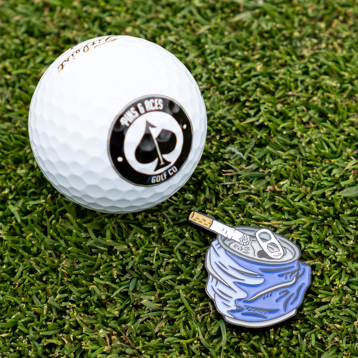 Pins and Aces Ball Mark-Crushed Can