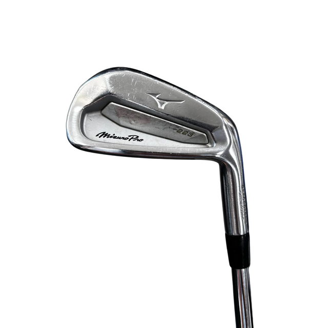 A Mizuno Mizuno Pro 269 golf iron club head shown close-up, with the Mizuno logo and model name visible on the polished metal face, photographed in what appears to be a store or workshop setting.