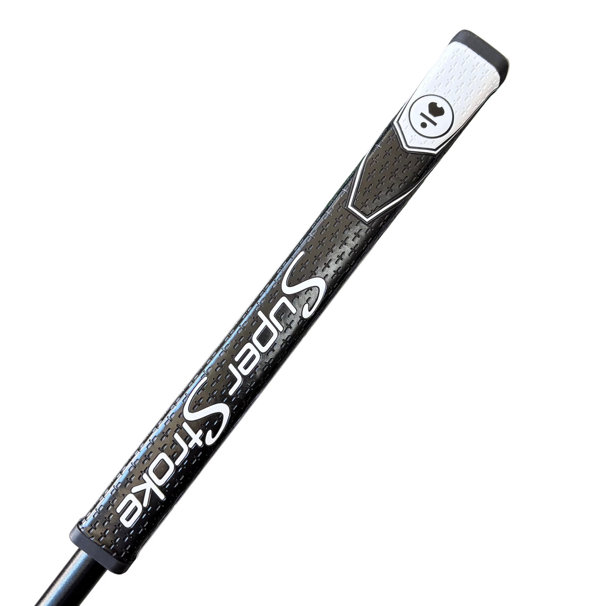 Golf club grip with 'Super Stroke' branding on a white background