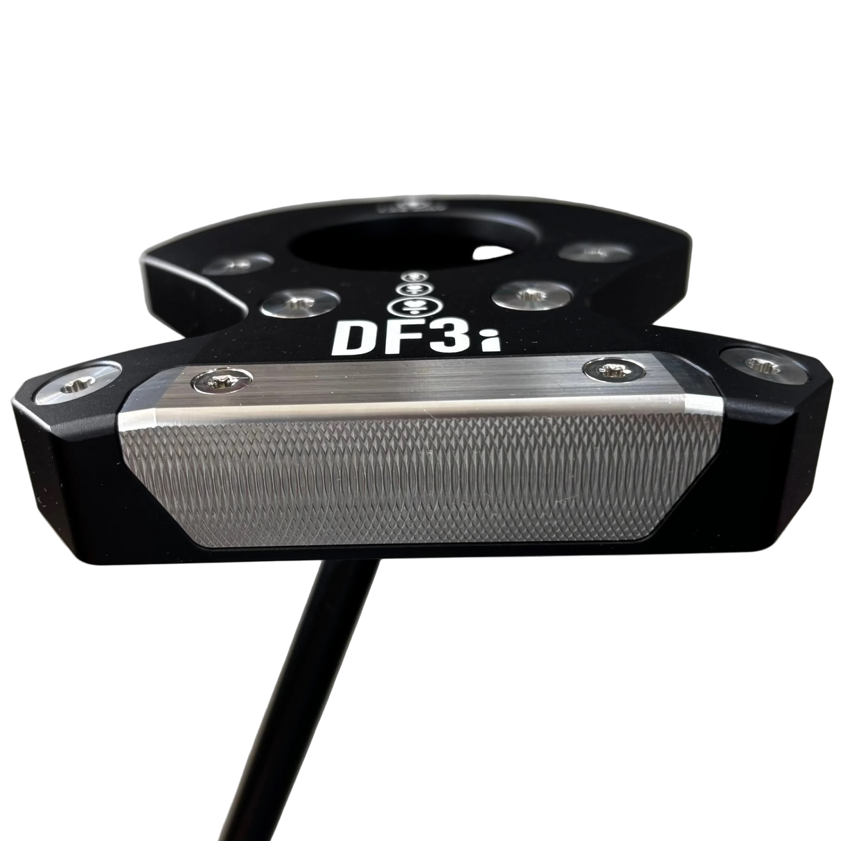 Golf putter with 'DF3' branding on a blurred background