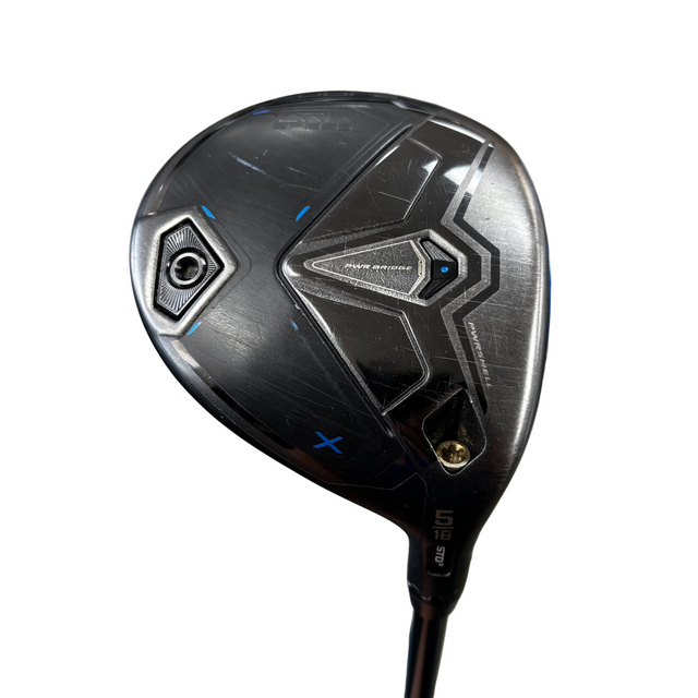 Golf club head with branding on a blurred background