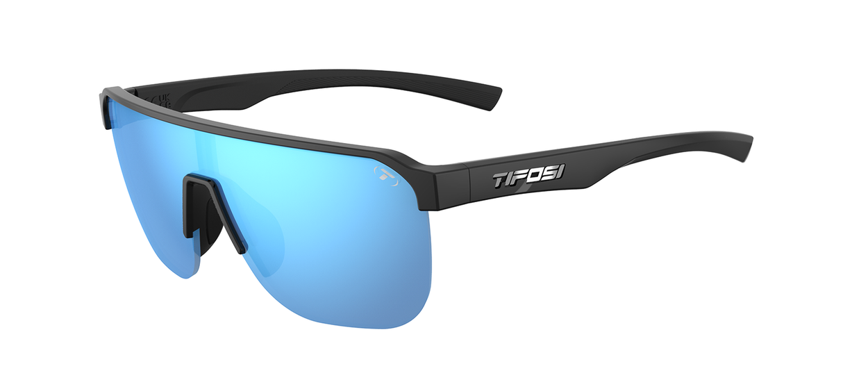 Tifosi Sanctum FC Sunglasses-Gloss Black Frame - Smoke Tint with Bright Blue Mirror