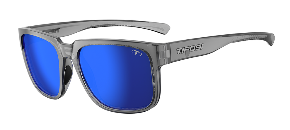 Tifosi Shumo Sunglasses-Crystal Smoke Frame - Smoke Tint with Cobalt Blue Mirror