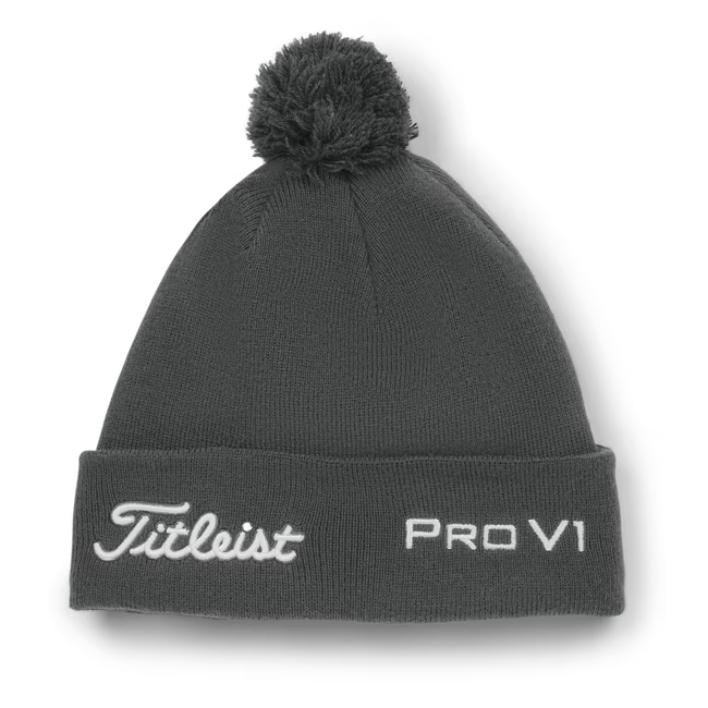 Titleist Tour Pom Pom Knit Beanie-Charcoal/White