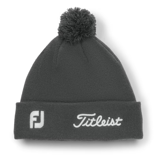 Titleist Tour Pom Pom Knit Beanie-Charcoal/White