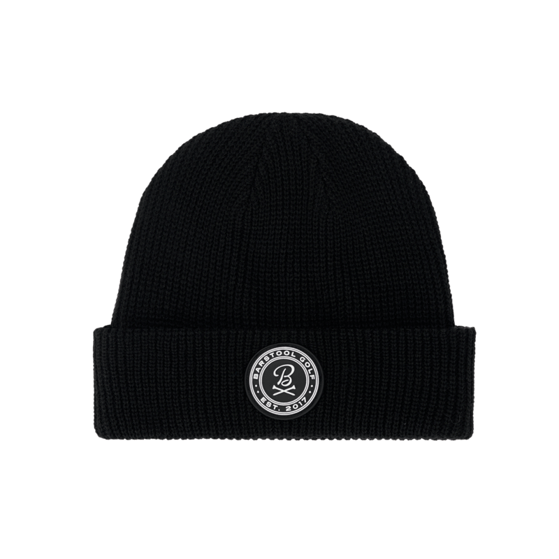 Black Barstool Golf Rubber Patch Beanie - Black