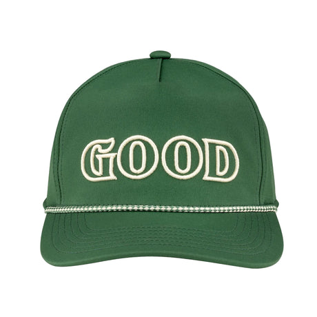 Green cap with 'GOOD' text on a gray background
