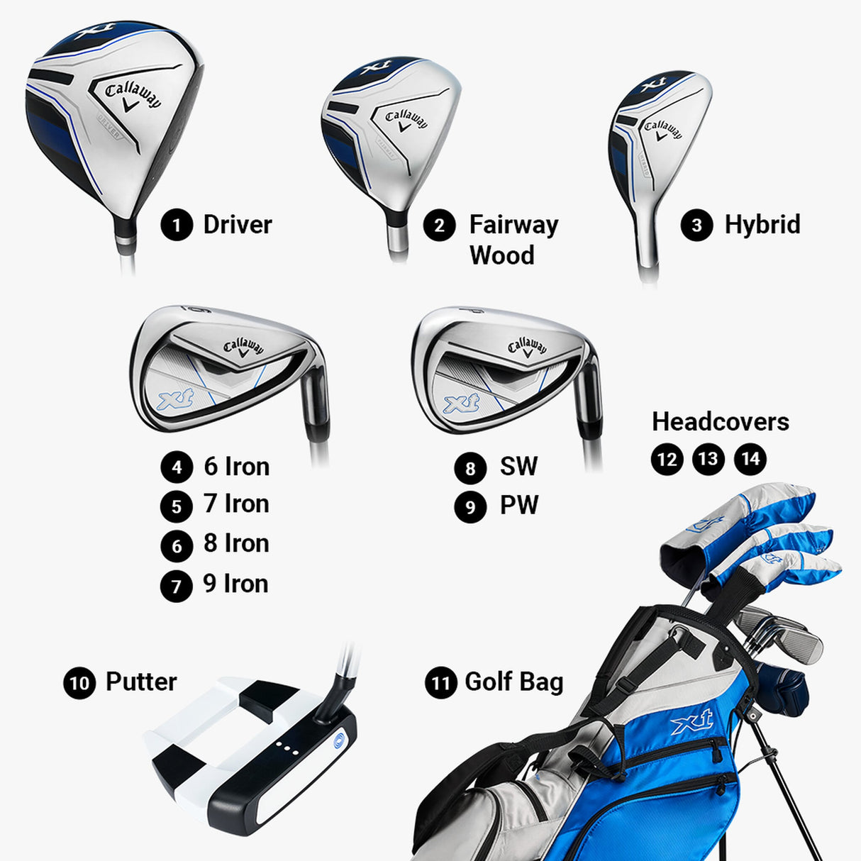 Callaway Xt 11 Piece Teen Club Set-Blue/White