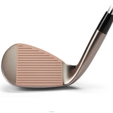 Golf club head with a rose gold finish on a white background